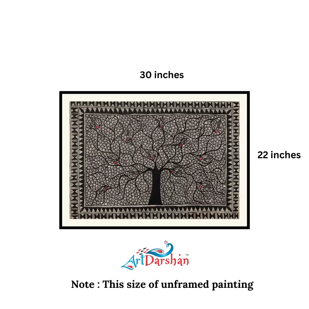 Madhubani Art Canvas Painting | Life of Tree| Traditional Art Unframed Painting for Home décor